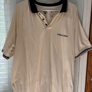 Volcom Men's Polo Shirt in Cream with Black Accents
